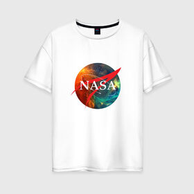 Женская футболка хлопок Oversize с принтом Nasa Space в Кировске, 100% хлопок | свободный крой, круглый ворот, спущенный рукав, длина до линии бедер
 | америка | астронавт | звезды | космонавт | космос | логотип | наса | сша