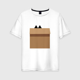 Женская футболка хлопок Oversize с принтом Кот Шреденгера в Кировске, 100% хлопок | свободный крой, круглый ворот, спущенный рукав, длина до линии бедер
 | геометрия | коробка | кот | кот в коробке | минимализм | тень | уши | шреденгер