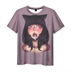 Мужская футболка 3D с принтом Kitty в Кировске, 100% полиэфир | прямой крой, круглый вырез горловины, длина до линии бедер | ahegao | anime | аниме | ахегао