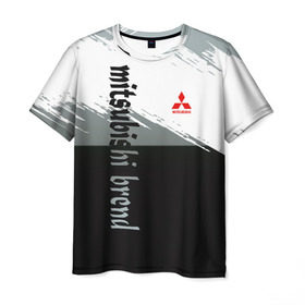 Мужская футболка 3D с принтом Mitsubishi brend: Надпись в Кировске, 100% полиэфир | прямой крой, круглый вырез горловины, длина до линии бедер | 
