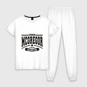 Женская пижама хлопок с принтом Conor McGregor в Кировске, 100% хлопок | брюки и футболка прямого кроя, без карманов, на брюках мягкая резинка на поясе и по низу штанин | conor | mcgregor | mma | ufc | конор | макгрегор