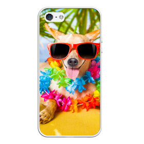Чехол для iPhone 5/5S матовый с принтом пляж в Кировске, Силикон | Область печати: задняя сторона чехла, без боковых панелей | sea | гавайи | лето | море | океан | отдых | очки | пляж | собака | той терьер
