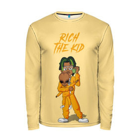 Мужской лонгслив 3D с принтом Rich The Kid в Кировске, 100% полиэстер | длинные рукава, круглый вырез горловины, полуприлегающий силуэт | Тематика изображения на принте: freshman | kid | plug | rap | rich | the | walk | богатый | волк | зе кид | инопланетянин | нло | плаг | ребенок | репер | рич | рэп | рэпер | фрешмен