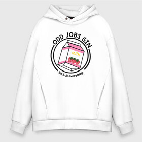 Мужское худи Oversize хлопок с принтом Strawberry Milk Odd Jobs Gin в Кировске, френч-терри — 70% хлопок, 30% полиэстер. Мягкий теплый начес внутри —100% хлопок | боковые карманы, эластичные манжеты и нижняя кромка, капюшон на магнитной кнопке | Тематика изображения на принте: anime | gin tama | gintama | аниме | гинтама