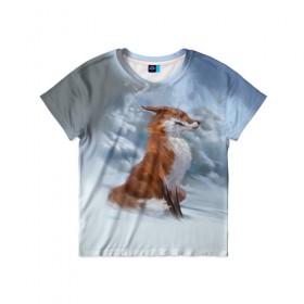 Детская футболка 3D с принтом Гордый лис в Кировске, 100% гипоаллергенный полиэфир | прямой крой, круглый вырез горловины, длина до линии бедер, чуть спущенное плечо, ткань немного тянется | белый | зима | лес | лис | лиса | мех | оранжевый | охотник | природа | снег | хитрый