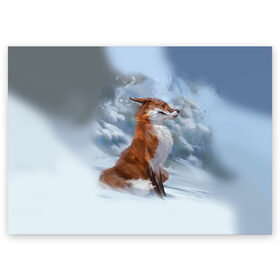 Поздравительная открытка с принтом Гордый лис в Кировске, 100% бумага | плотность бумаги 280 г/м2, матовая, на обратной стороне линовка и место для марки
 | белый | зима | лес | лис | лиса | мех | оранжевый | охотник | природа | снег | хитрый