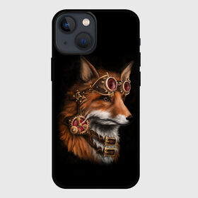 Чехол для iPhone 13 mini с принтом КОРОЛЕВСКИЙ ЛИС | KING FOX в Кировске,  |  | Тематика изображения на принте: белый | золото | лис | лиса | мех | оранжевый | охотник | очки | ремень | хитрый