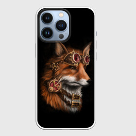 Чехол для iPhone 13 Pro с принтом КОРОЛЕВСКИЙ ЛИС | KING FOX в Кировске,  |  | белый | золото | лис | лиса | мех | оранжевый | охотник | очки | ремень | хитрый