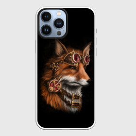 Чехол для iPhone 13 Pro Max с принтом КОРОЛЕВСКИЙ ЛИС | KING FOX в Кировске,  |  | белый | золото | лис | лиса | мех | оранжевый | охотник | очки | ремень | хитрый