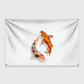 Флаг-баннер с принтом Приношу удачу в Кировске, 100% полиэстер | размер 67 х 109 см, плотность ткани — 95 г/м2; по краям флага есть четыре люверса для крепления | вода | золотые | рыбы | счастье | удача