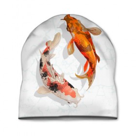 Шапка 3D с принтом Приношу удачу в Кировске, 100% полиэстер | универсальный размер, печать по всей поверхности изделия | Тематика изображения на принте: вода | золотые | рыбы | счастье | удача