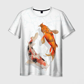 Мужская футболка 3D с принтом Приношу удачу в Кировске, 100% полиэфир | прямой крой, круглый вырез горловины, длина до линии бедер | Тематика изображения на принте: вода | золотые | рыбы | счастье | удача