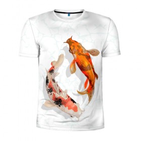 Мужская футболка 3D спортивная с принтом Приношу удачу в Кировске, 100% полиэстер с улучшенными характеристиками | приталенный силуэт, круглая горловина, широкие плечи, сужается к линии бедра | вода | золотые | рыбы | счастье | удача