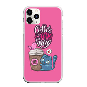 Чехол для iPhone 11 Pro матовый с принтом Coffee is a hug в Кировске, Силикон |  | cat | coffee | food | love | кот | птичка