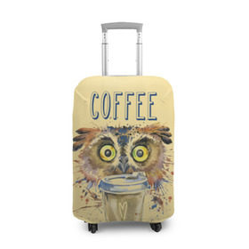 Чехол для чемодана 3D с принтом Сова и кофе в Кировске, 86% полиэфир, 14% спандекс | двустороннее нанесение принта, прорези для ручек и колес | Тематика изображения на принте: coffee | food | love | owl | кофе | сова