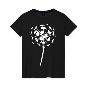 Женская футболка хлопок с принтом Одуванчик в Кировске, 100% хлопок | прямой крой, круглый вырез горловины, длина до линии бедер, слегка спущенное плечо | арт | одуванчик | пух | растения | семена | силуэт | цветы