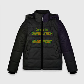 Зимняя куртка для мальчиков 3D с принтом Created by Lynch & Frost в Кировске, ткань верха — 100% полиэстер; подклад — 100% полиэстер, утеплитель — 100% полиэстер | длина ниже бедра, удлиненная спинка, воротник стойка и отстегивающийся капюшон. Есть боковые карманы с листочкой на кнопках, утяжки по низу изделия и внутренний карман на молнии. 

Предусмотрены светоотражающий принт на спинке, радужный светоотражающий элемент на пуллере молнии и на резинке для утяжки | david lynch | mark frost | twin peaks | твин пикс