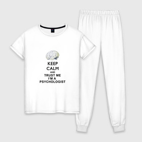 Женская пижама хлопок с принтом Keep calm в Кировске, 100% хлопок | брюки и футболка прямого кроя, без карманов, на брюках мягкая резинка на поясе и по низу штанин | psychologist | психиатр | психиатрия | психолог | психотерапевт