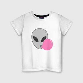 Детская футболка хлопок с принтом Инопланетная жвачка в Кировске, 100% хлопок | круглый вырез горловины, полуприлегающий силуэт, длина до линии бедер | жвачка | инопланетянин | лицо | минимализм | нло | пузырь