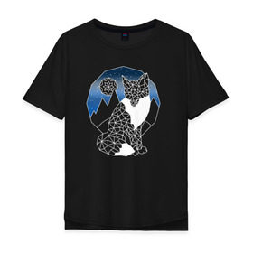 Мужская футболка хлопок Oversize с принтом Геометрическая лиса в Кировске, 100% хлопок | свободный крой, круглый ворот, “спинка” длиннее передней части | геометрия | горы | животное | звезды | леса | линии | луна | небо | ночь | треугольники | хищник