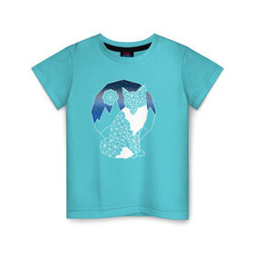 Детская футболка хлопок с принтом Геометрическая лиса в Кировске, 100% хлопок | круглый вырез горловины, полуприлегающий силуэт, длина до линии бедер | геометрия | горы | животное | звезды | леса | линии | луна | небо | ночь | треугольники | хищник