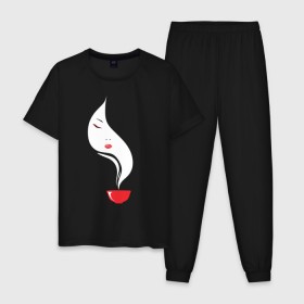 Мужская пижама хлопок с принтом Лицо в дыму в Кировске, 100% хлопок | брюки и футболка прямого кроя, без карманов, на брюках мягкая резинка на поясе и по низу штанин
 | 