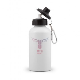 Бутылка спортивная с принтом BTS Army в Кировске, металл | емкость — 500 мл, в комплекте две пластиковые крышки и карабин для крепления | k pop | аниме | корея | музыка