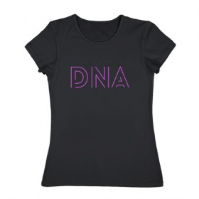 Женская футболка хлопок с принтом DNA (BTS) в Кировске, 100% хлопок | прямой крой, круглый вырез горловины, длина до линии бедер, слегка спущенное плечо | Тематика изображения на принте: 