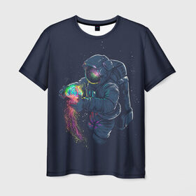 Мужская футболка 3D с принтом Космическая Медуза в Кировске, 100% полиэфир | прямой крой, круглый вырез горловины, длина до линии бедер | Тематика изображения на принте: earth | space | spaceman | земля | космонавт | космос | скафандр