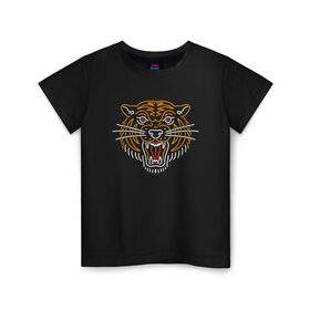 Детская футболка хлопок с принтом Тигр в Кировске, 100% хлопок | круглый вырез горловины, полуприлегающий силуэт, длина до линии бедер | line | голова | животное | линии | минимализм | тигр | хищник