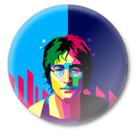 Значок с принтом Джон Леннон в Кировске,  металл | круглая форма, металлическая застежка в виде булавки | Тематика изображения на принте: the beatles | битлз | британия | джон леннон | леннон | мир | очки | рок | рок н ролл | хиппи