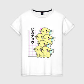 Женская футболка хлопок с принтом Пикачу в Кировске, 100% хлопок | прямой крой, круглый вырез горловины, длина до линии бедер, слегка спущенное плечо | anime | japan | pikachu | pokemon | tumbler | webpunk