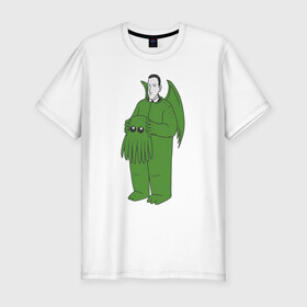Мужская футболка хлопок Slim с принтом Лавкрафт в Кировске, 92% хлопок, 8% лайкра | приталенный силуэт, круглый вырез ворота, длина до линии бедра, короткий рукав | cthulhu | cthulhu fhtagn | lovecraft | ктулху | лавкрафт