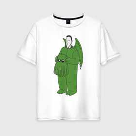 Женская футболка хлопок Oversize с принтом Лавкрафт в Кировске, 100% хлопок | свободный крой, круглый ворот, спущенный рукав, длина до линии бедер
 | cthulhu | cthulhu fhtagn | lovecraft | ктулху | лавкрафт