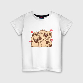 Детская футболка хлопок с принтом Мопс-кучка в Кировске, 100% хлопок | круглый вырез горловины, полуприлегающий силуэт, длина до линии бедер | pug | мопс