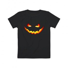 Детская футболка хлопок с принтом Улыбка тыквы в Кировске, 100% хлопок | круглый вырез горловины, полуприлегающий силуэт, длина до линии бедер | halloween | глаза | глазки | зубы | лицо | ночь | призрак | рот | страшно | тыква | улыбка | хэллоуин