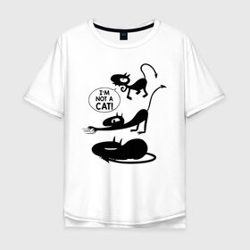 Мужская футболка хлопок Oversize с принтом Not a CAT! в Кировске, 100% хлопок | свободный крой, круглый ворот, “спинка” длиннее передней части | disenchantment | luci | кот | люси | мэтт гроунинг | разочарование | тролль | эльф