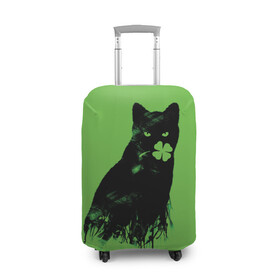 Чехол для чемодана 3D с принтом Кот и Клевер в Кировске, 86% полиэфир, 14% спандекс | двустороннее нанесение принта, прорези для ручек и колес | cat | clover | ireland | patric saint day | день святого патрика | ирландия | клевер | кот | кошка | черная кошка