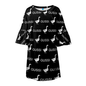 Детское платье 3D с принтом GUSSI в Кировске, 100% полиэстер | прямой силуэт, чуть расширенный к низу. Круглая горловина, на рукавах — воланы | anti brend | gussi | trend | антибренд | гуси | мода | надписи | тренд