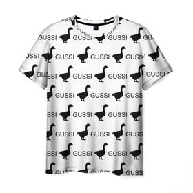 Мужская футболка 3D с принтом GUSSI в Кировске, 100% полиэфир | прямой крой, круглый вырез горловины, длина до линии бедер | anti brend | gussi | trend | антибренд | гуси | мода | надписи | тренд