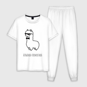 Мужская пижама хлопок с принтом Альпака-помогака в Кировске, 100% хлопок | брюки и футболка прямого кроя, без карманов, на брюках мягкая резинка на поясе и по низу штанин
 | альпака