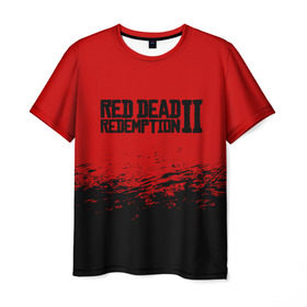 Мужская футболка 3D с принтом RED DEAD REDEMPTION 2 в Кировске, 100% полиэфир | прямой крой, круглый вырез горловины, длина до линии бедер | gamer | gun | logo | play | player | rdr2 | red dead redemption 2 | rockstar | western | вестерн | ковбои | компьютерные игры 2019 | криминал | лого | рокстар