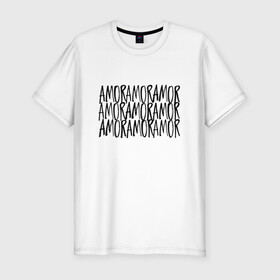 Мужская футболка хлопок Slim с принтом Amor Amor Amor в Кировске, 92% хлопок, 8% лайкра | приталенный силуэт, круглый вырез ворота, длина до линии бедра, короткий рукав | егор крид | любовь | надпись | тату | холостяк