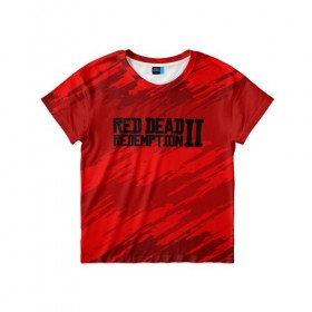Детская футболка 3D с принтом RED DEAD REDEMPTION 2 в Кировске, 100% гипоаллергенный полиэфир | прямой крой, круглый вырез горловины, длина до линии бедер, чуть спущенное плечо, ткань немного тянется | gamer | gun | logo | play | player | rdr2 | red dead redemption 2 | rockstar | western | вестерн | ковбои | компьютерные игры 2019 | криминал | лого | рокстар