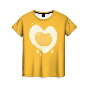 Женская футболка 3D с принтом Яичница Сердечко в Кировске, 100% полиэфир ( синтетическое хлопкоподобное полотно) | прямой крой, круглый вырез горловины, длина до линии бедер | eggs | food | heart | love | white | yellow | белок | всмятку | еда | желток | любовь | сердечко | сердце | яичница | яйца