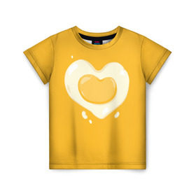 Детская футболка 3D с принтом Яичница Сердечко в Кировске, 100% гипоаллергенный полиэфир | прямой крой, круглый вырез горловины, длина до линии бедер, чуть спущенное плечо, ткань немного тянется | eggs | food | heart | love | white | yellow | белок | всмятку | еда | желток | любовь | сердечко | сердце | яичница | яйца
