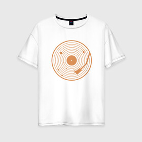 Женская футболка хлопок Oversize с принтом Солнечная пластинка в Кировске, 100% хлопок | свободный крой, круглый ворот, спущенный рукав, длина до линии бедер
 | венера | геометрия | звук | земля | игла | кольца | круги | марс | меркурий | минимализм | планеты | пластинка | сатурн | солнечная пластинка | солнечная система | солнце | уран | юпитер