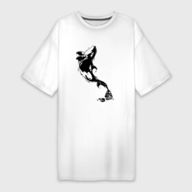 Платье-футболка хлопок с принтом Чернильный дельфин в Кировске,  |  | блики | брызги | дельфин. животное. клякса | касатка | минимализм | пятно | чернила