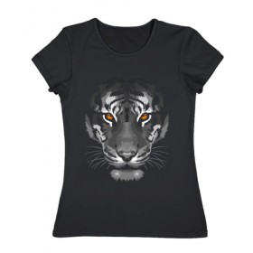 Женская футболка хлопок с принтом Белый тигр в Кировске, 100% хлопок | прямой крой, круглый вырез горловины, длина до линии бедер, слегка спущенное плечо | белый | голова | лицо | портрет | тигр | хищник | шерсть