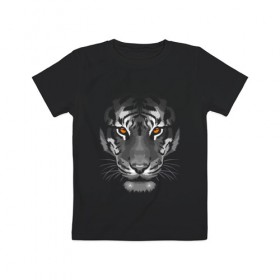 Детская футболка хлопок с принтом Белый тигр в Кировске, 100% хлопок | круглый вырез горловины, полуприлегающий силуэт, длина до линии бедер | белый | голова | лицо | портрет | тигр | хищник | шерсть